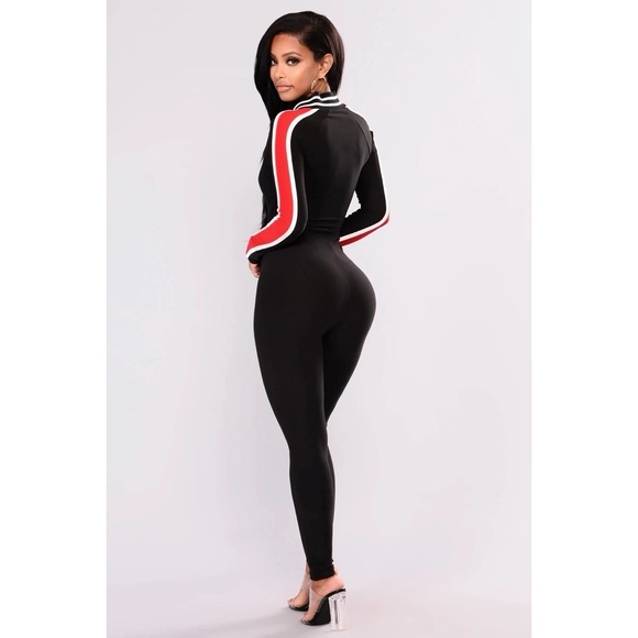 All Zipped Up Jumpsuit - Black & Red - Picture 2 of 5